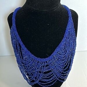 Etsy waterfall beaded necklace in blue EUC